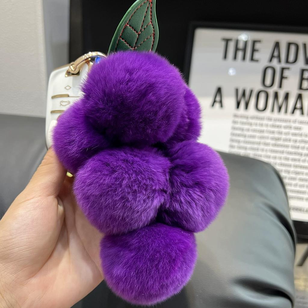 Super Lila~ Echtes Rexkaninchenfell Traube Schlüsselanhänger Anhänger ins Niedlicher Pompon Taschenanhänger