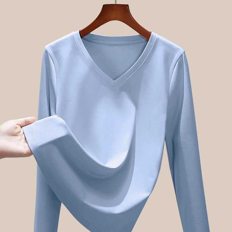 Mercerized Cotton Women's Long-sleeved Early Autumn New Khmer Bottoming Shirt Solid Color Spring and Autumn Top