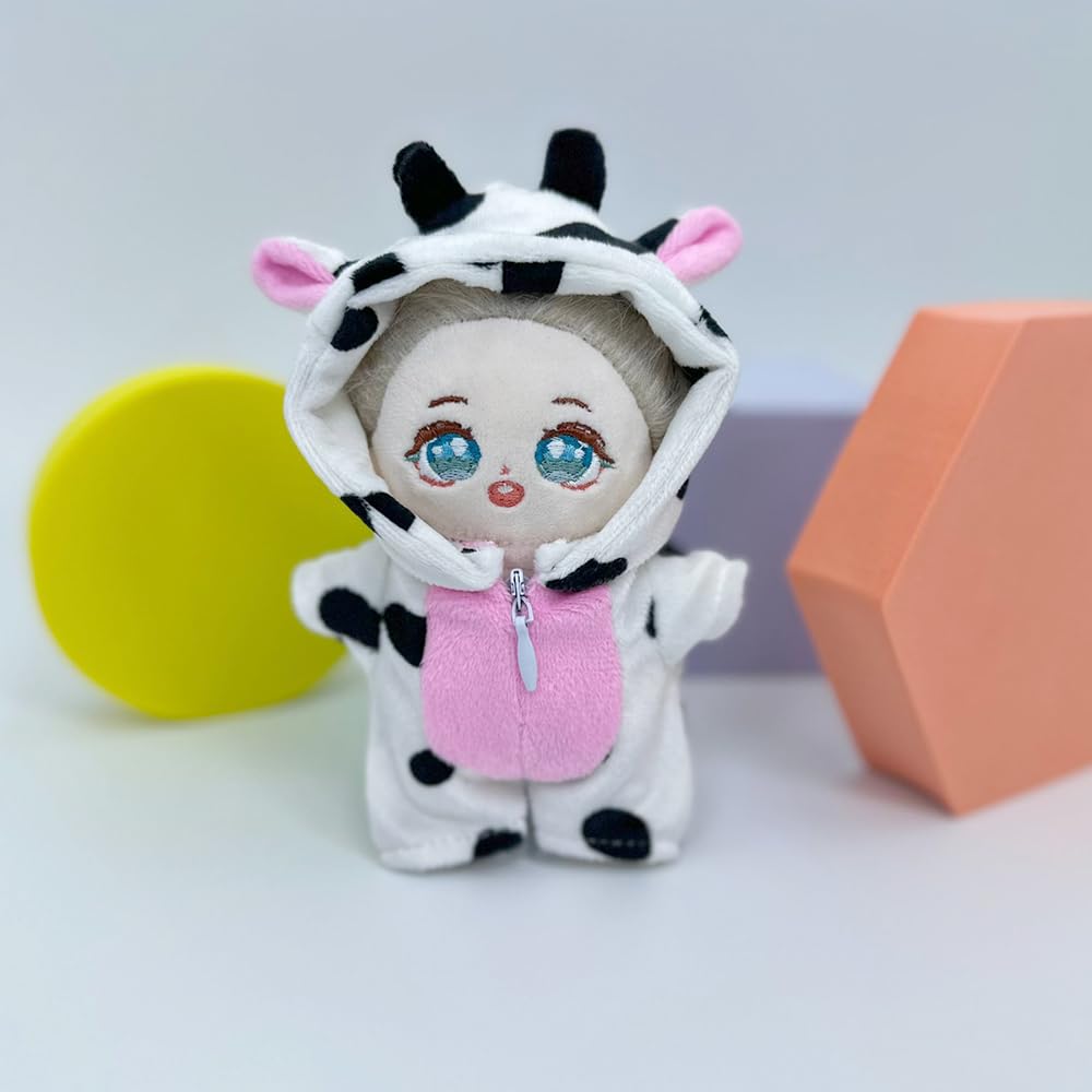 Niannyyhouse 10cm Plush Clothes Dinosaur Shark Jumpsuit Coverall Dress Up Cotton Doll Accessories (white+black)
