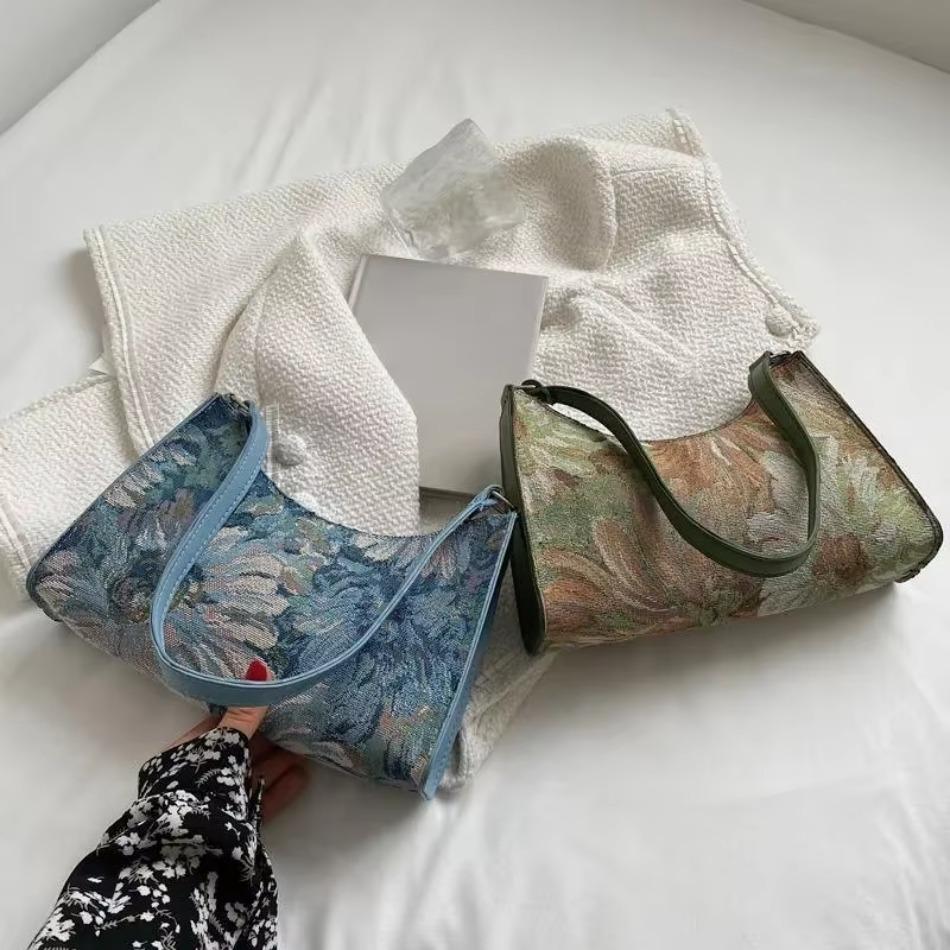 Popular Women's Armpit Bag New Style with A Western Temperament One Shoulder Oil Painting Bag Fashionable Women's Bag Handbag