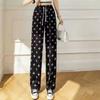 Women's 2025 Spring Retro Brown Plaid Wide-Leg Ice Silk Pants