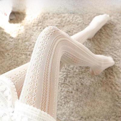 Lolita Fashion White Lace Jacquard Pantyhose - Cute, Breathable, Japanese JK Style (Adult)