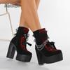 Fashion Gothic Vintage Chunky Heel Thick Bottom Short Boots Women Lace Chain 13CM High Heels Punk Ankle Boots for Women Botas Mujer