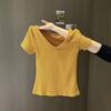 Pure Desire Sexy V-neck Front Shoulder Short-sleeved T-shirt Women's Summer 2026 New Slim-fit Korean Version of Texture Short Top and Clothing