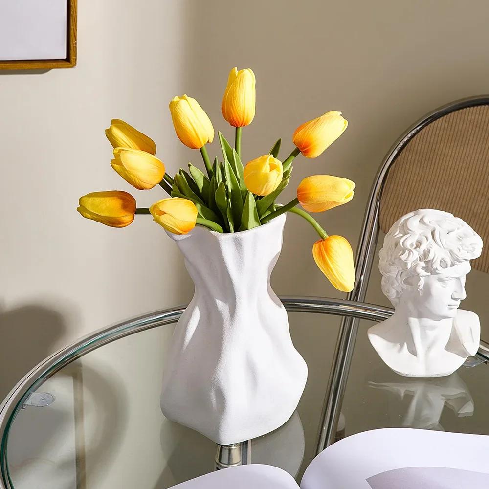 Light Luxury Irregular Ceramic Flower Vase Living Room Decor Office Bookshelf Ornaments Flower Arrangement Vases Indoor Artwork