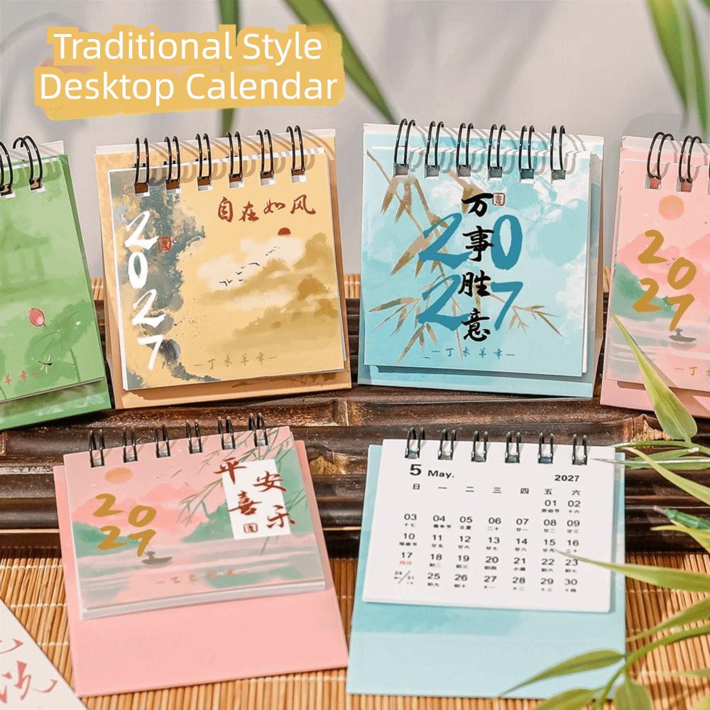 Standing Design 2027 Desktop Calendar Metal Coil Spiral Desk Calendar  Office Desk