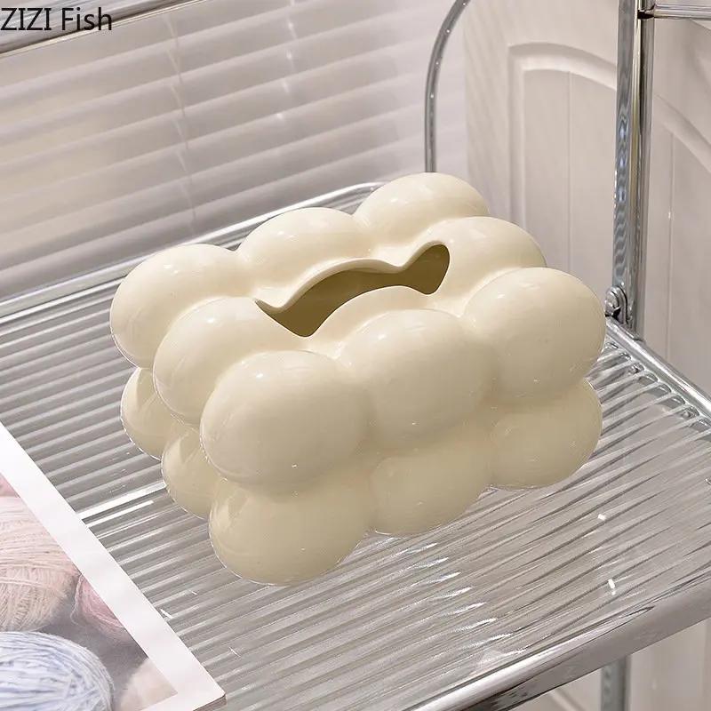 Creative Bubble Ceramic Tissue Boxes Cotton Candy Shape Porcelain Paper Towel Case Coffee Table Desktop Tissue Box Modern Decor