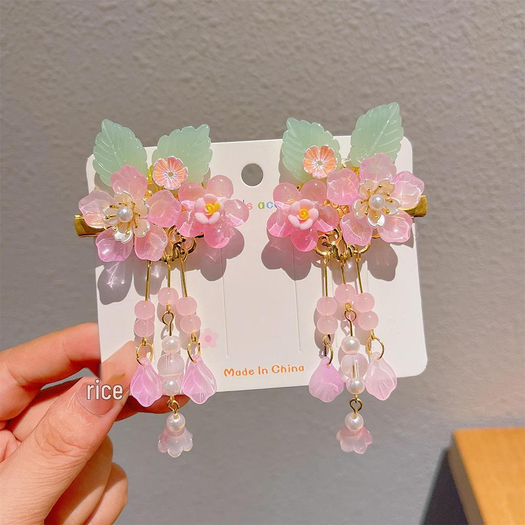Chinese Style Tassel Hair Accessories for Girls - Hanfu Flower Pendant Headdress & Hair Clips