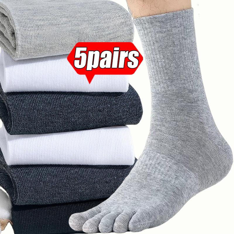 5 Paia Calzini alla Caviglia a Dita Separate per Uomo Donna Calzino Monocolore a Cinque Dita Calzino Sportivo da Corsa in Cotone Assorbente Sudore Calzino a Tubo Medio con Dita Separate