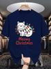 Unisex Crew Neck Tee Xmas Cat Meowy Color Lights Graphic Print Soft Cotton Loose Short Sleeve Summer Casual Male Streetwear Tops