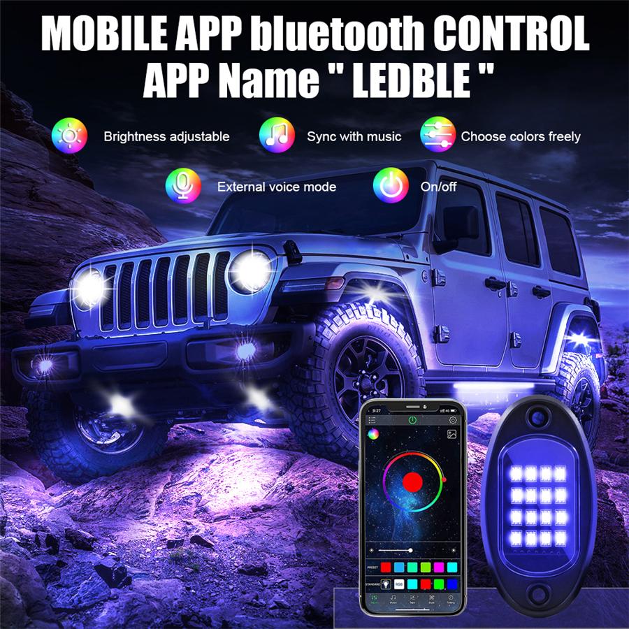 8x RGB LED Light Pod Rock Lights Offroad Truck Underbody Neon Lamp APP Control