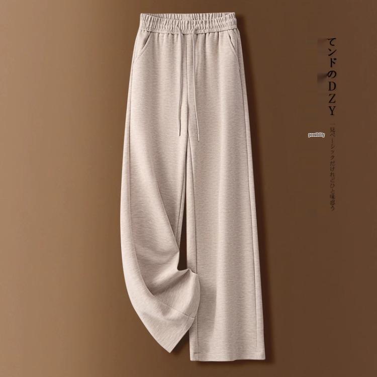Women's Khaki Woolen Wide Leg Pants - Autumn/Winter 2024 Slimming Fleece-Lined Drapey Pants