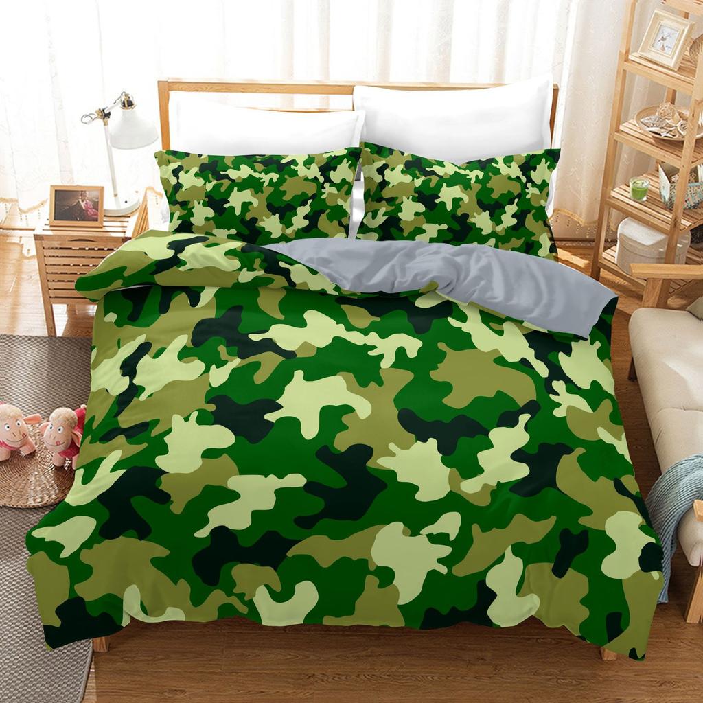Bedding Home Textiles 3D Digital Printing Three-Piece Military Camouflage Quilt Cover Pillowcase