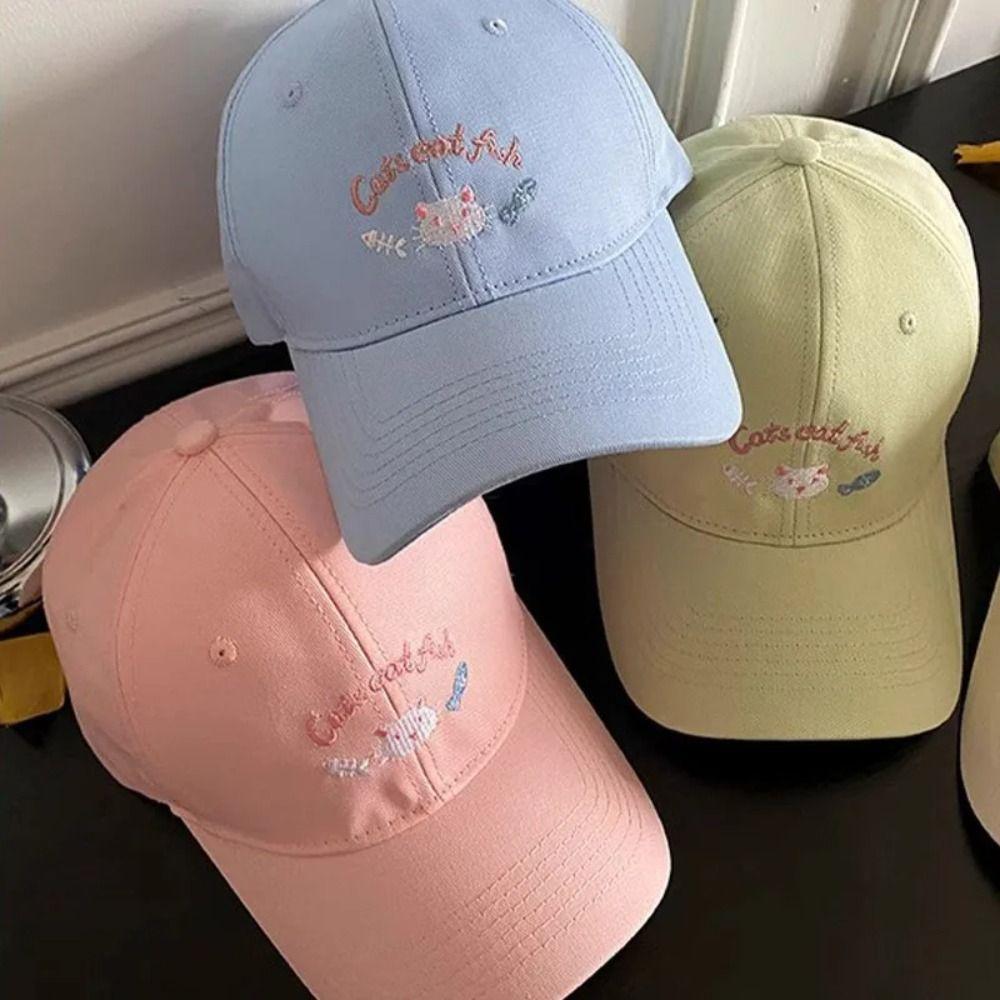Casual Embroidery Baseball Cap Cartoon Cat Breathable Sunshade Hat Adjustable Wide Brim Hat