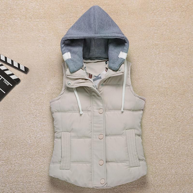 

Осенне-зимний женский хлопковый жилет с капюшоном, короткий толстый жилет XL бежевый