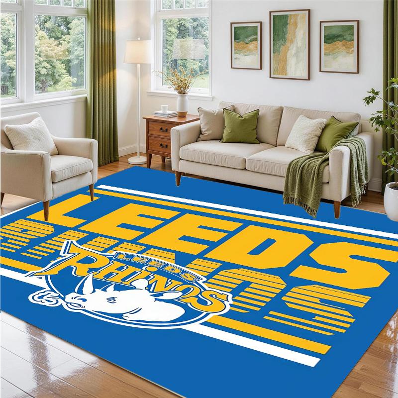 Leeds Rhinos Design Crystal Velvet Rug Soft Decorative Mat for Bedroom Entrance
