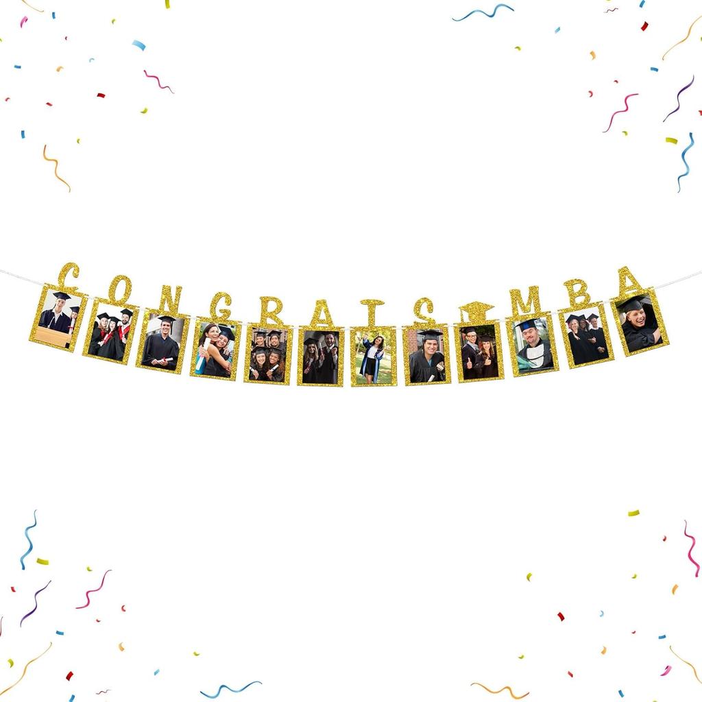 Senior Photo Banner Congrats Grad Paper Photo Frame High School College Graduation Bunting Decorations Congrats Senior Picture Banner Gold Glitter