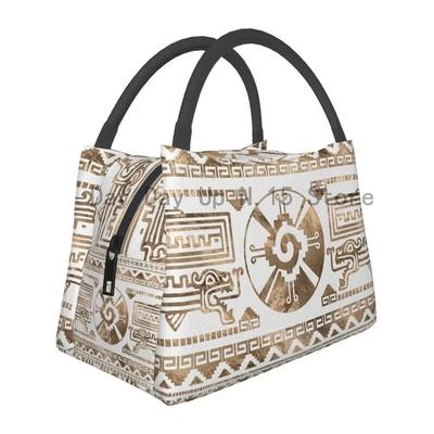 Maya Azteken Hunab Ku Pastellgold Isolierte Lunchtaschen für Camping Reisen Auslaufsichere Kühltasche Thermische Lunchbox Damen