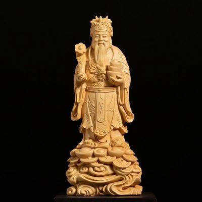 Arborvitae God of Wealth Ornament Wooden Handicrafts Creative Home Desktop Decoration Solid Wood Carving Holiday Gifts
