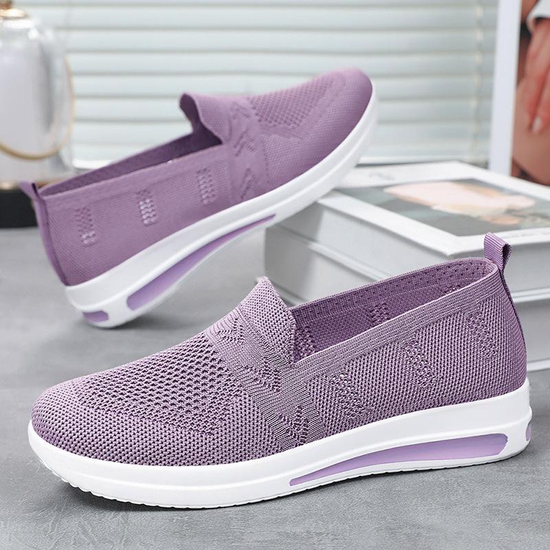 Shoes Women's casual shoes Flying woven breathable mesh shoes One pedal Middle-aged and elderly mother shoes Soft sole Comfortable single shoes