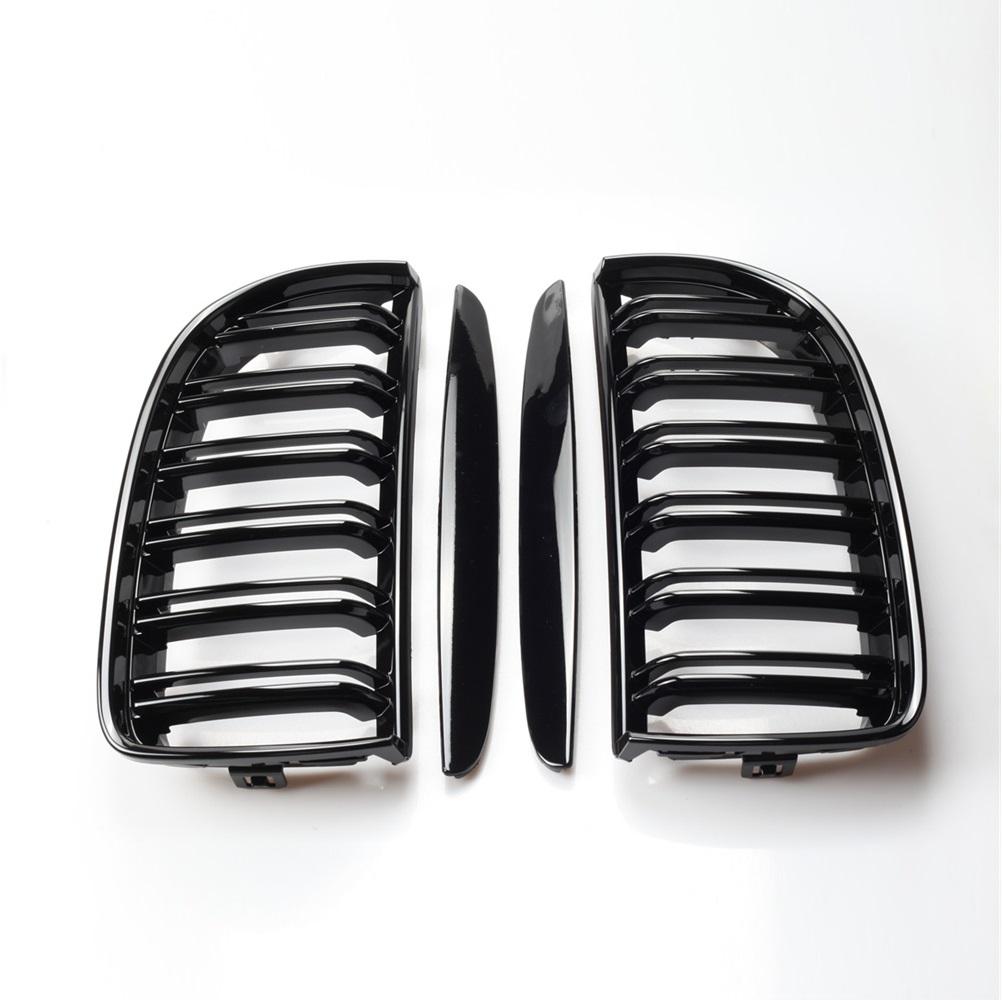 Front Kidney Grille Car Front Bumper Grille Grill Double Slat Sport Kidney Grille Grill For BMW E90 E91 2005-2008 (Gloss Black)