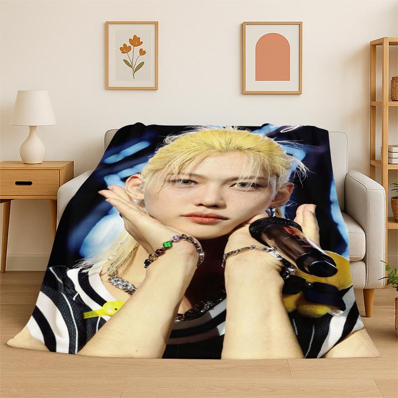 Kpop Felix Stray Kids Music Flannel Blanket Soft Warm Throw Blanket for Bedroom Living Room Bed Travel Camping Picnic Gift