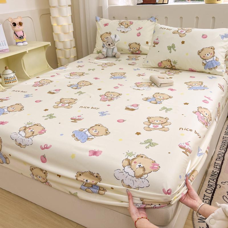 1pc Washed Cotton Bed Sheets with Elastic Single/Queen/King Cartoon Style Fitted Bed Sheet sabanas matrimoniales Sheets for Bed