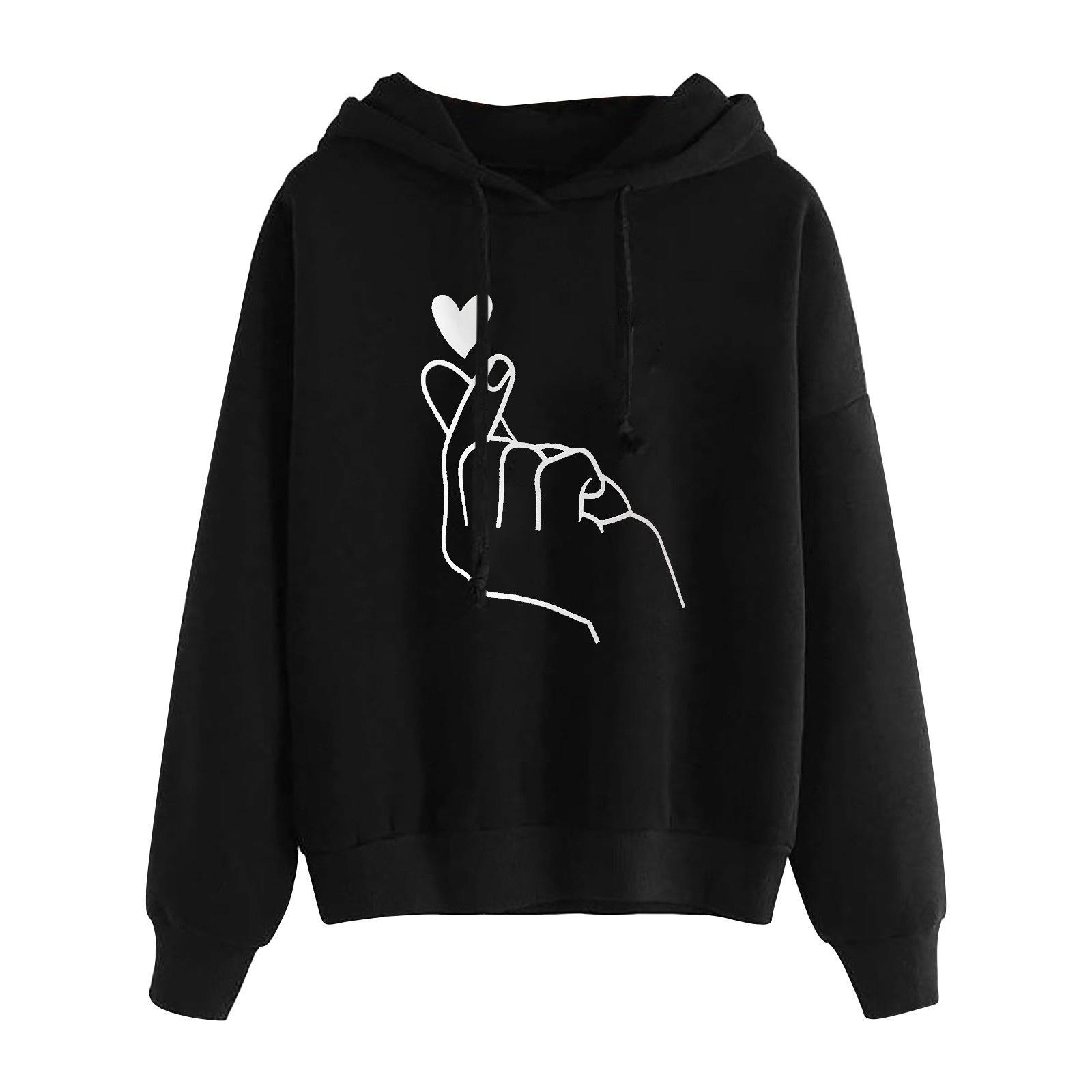 

Women s clothing European and American fleece hooded sweater women s 2025 autumn new long-sleeved loose top 5XL чёрный
