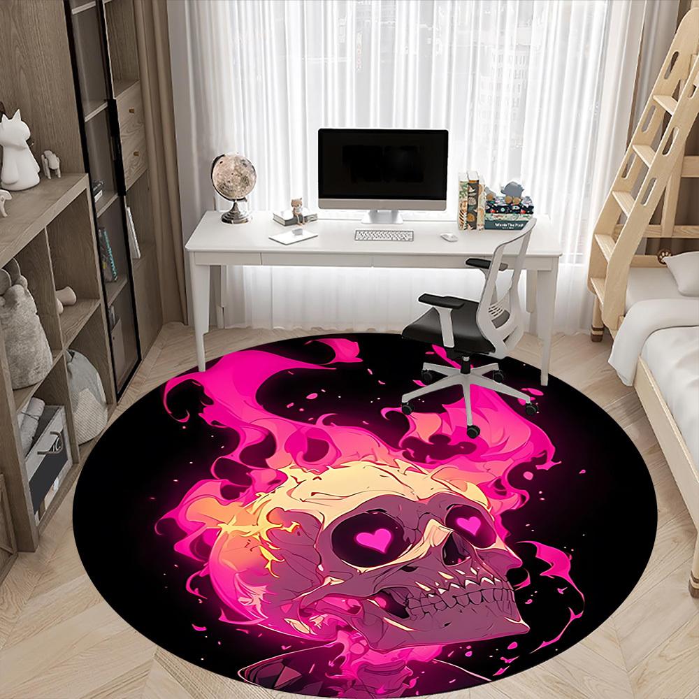 1pc Skull Flames Chair Carpet for Office Non-Slip, Lightweight, Machine Washable Rug for Office, Room - Holiday Decoryy251016016