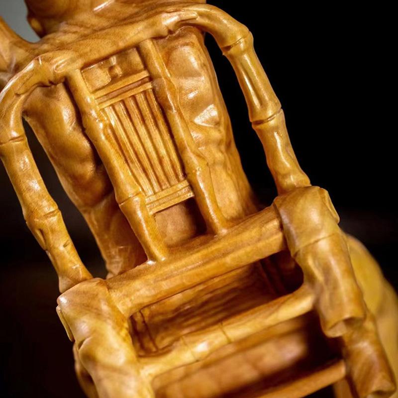 Wooden Buddha Statue Elder Rohan Statue Solid Wood Art Carving Home Room, Office Decor Feng Shui Figure Statue 6.28 In