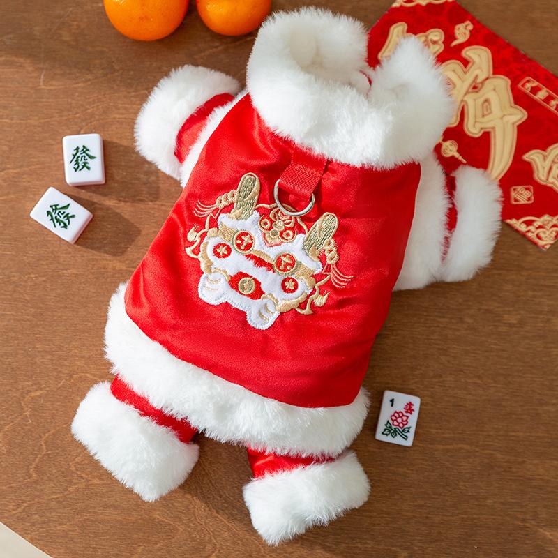 

Новогодняя одежда для собак бархатная осенне-зимняя праздничные новогодние поздравления четвероногая одежда Тан одежда для маленькой собаки кошки китайский Новый год одежда для питомца L (recommended weight 8-5.5 kg)