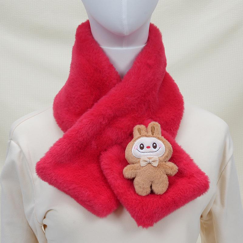 2025 Autumn/Winter Cute Cartoon Plush Scarf: Faux Rabbit Neck Warmer for Girls