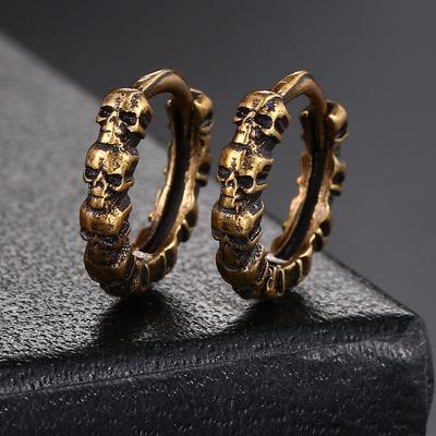 Rock Punk Style Skull Hoop Earrings For Men Women Silver Color Vintage Skeleton Earring Hip Hop Jewelry Halloween Gift OHE188