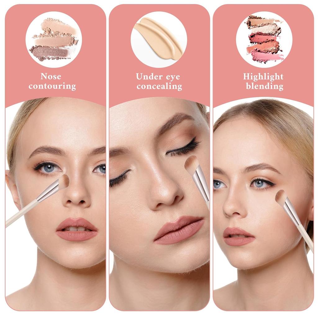 Concealer Brush, Angled Brightening Concealer Brush Nose Contour Brush Pink Small Makeup Brushes Face Contour Blending Brushes for Concealing