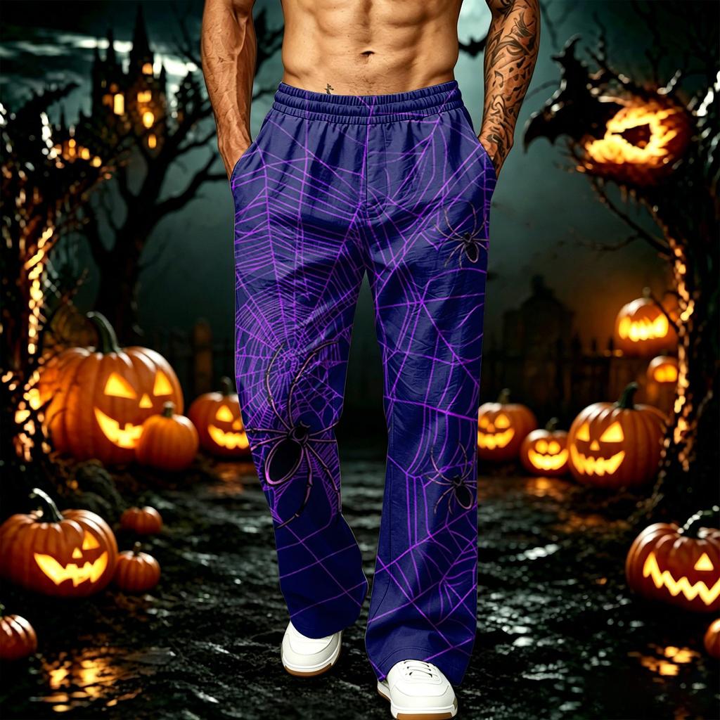 Men's Halloween Printed Sweatpants with Pockets Loose Fit Jogger Pants for Sports