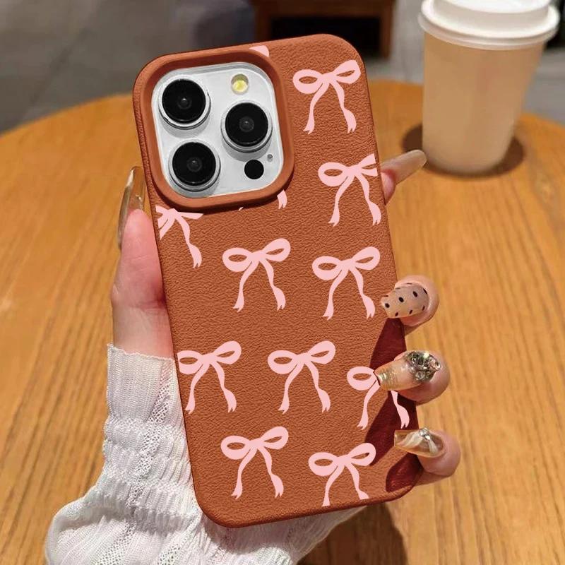 Pink Bowknot Case For Samsung Galaxy S25 S24 S23 Ultra S22 S21 S25FE S20FE S24FE S23FE PU Leather Matte Soft Cover