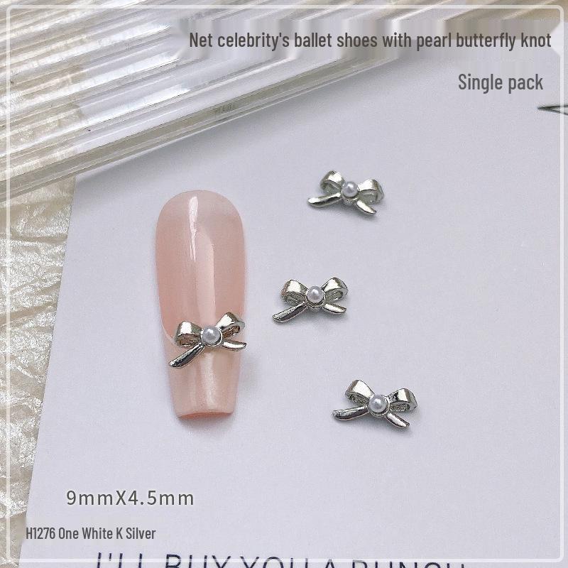 Red Ballet Shoes Nail Art: 3D Bow & Pearl Gold Diamond Accessories