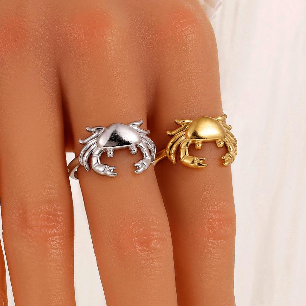 Damen Casual Resort Krabbenring - Niedliche Meeres-Serie, Farbechte Edelstahl Schmuckstücke