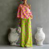 Set Due Pezzi Pantaloni a Pois Colorati Off Shoulder Svasati per Donna
