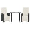VidaXL Ensemble de Bistro avec Coussins 3 pcs, Chaises et Table de Patio, Meubles de Terrasse Arrière-cour Extérieur, Noir 3212514