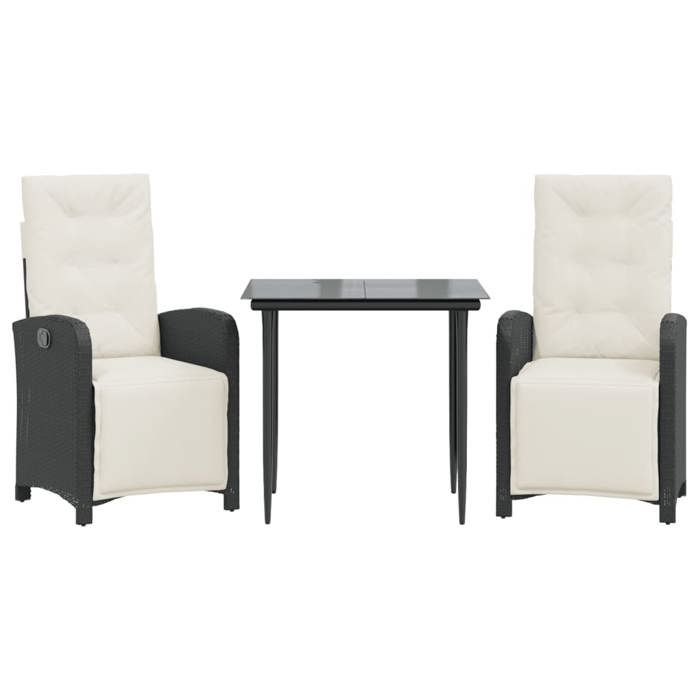 VidaXL Ensemble de Bistro avec Coussins 3 pcs, Chaises et Table de Patio, Meubles de Terrasse Arrière-cour Extérieur, Noir 3212514