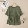 ZANZEA Women Casual Round Neck Loose Drawstring Waist Half Sleeve Blouse