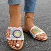 Summer Women's High-end Colored Knitted Flat Bottomed One-piece Slippers for Outerwear