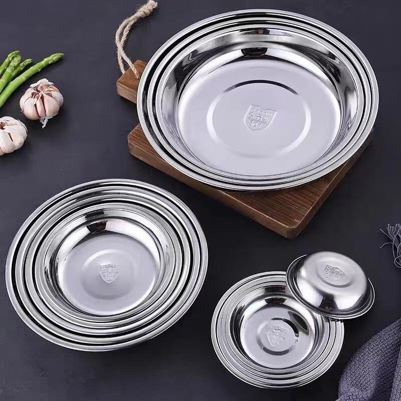 304 Stainless Steel 28cm Round Dinner Plates (10-Pack)