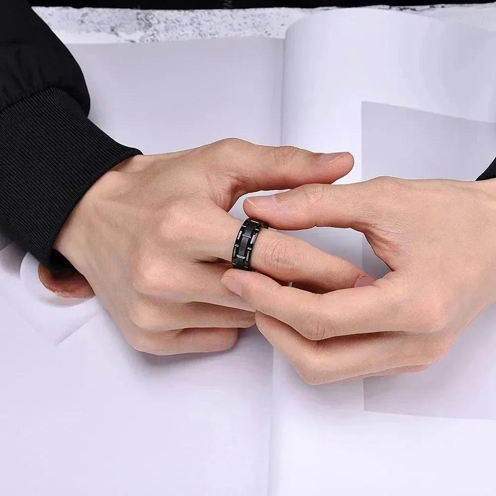 Fashion 8mm Tungsten Wedding Rings For Men Black Brushed Brick Pattern Men Stainless Steel Rings Wedding Jewelry