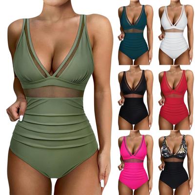 Dámské jednodílné sexy bikiny síťované sestřihy s vycpávkou pod podprsenku bez plavek s ocelovou podprsenkou
