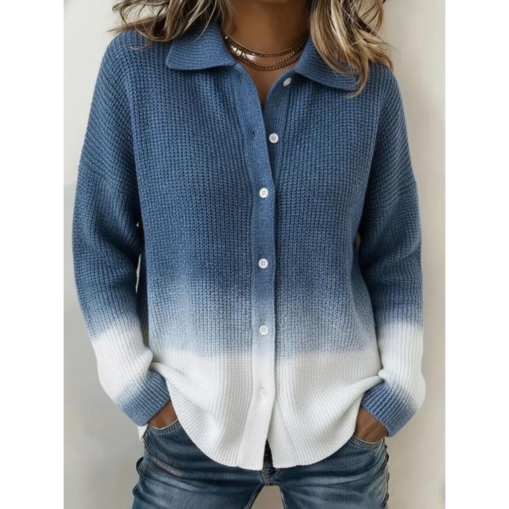 Damenhemd mit Revers und Strickjacke, Einfarbig gestrickt, 3D-Druck, Weihnachten, Herbst, Winter