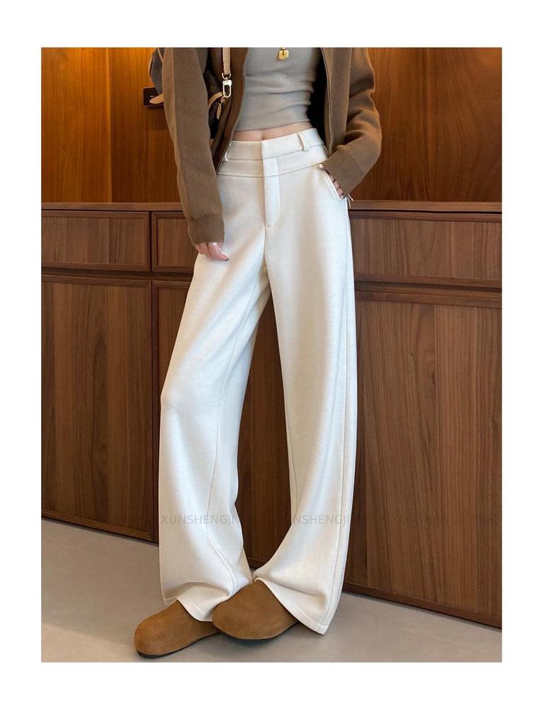 Women's Plus Size Wool Acetate Wide-Leg Pants - Autumn/Winter Thickened Straight-Leg Suit Pants