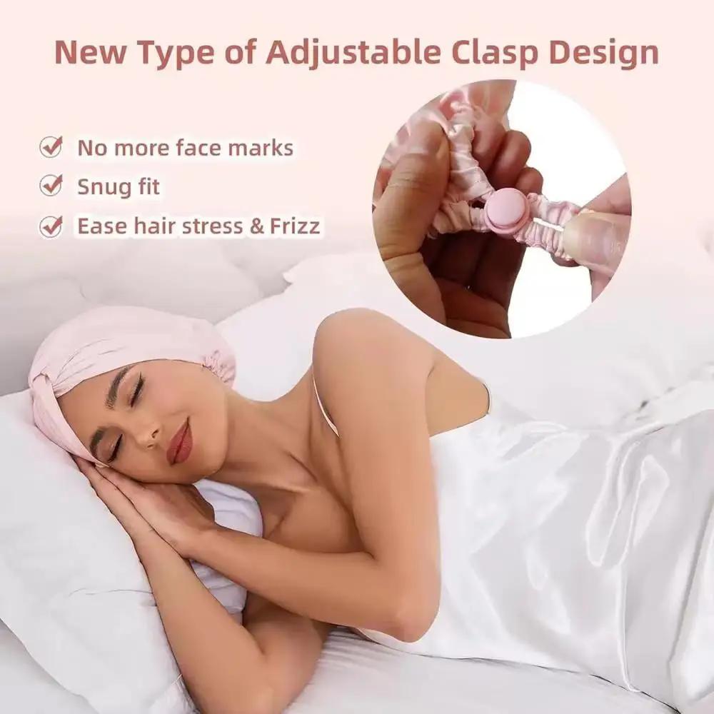 Silk Bonnet For Sleeping Women Satin Hair Bonnet Night Sleep Cap Scarf Wrap For Curly Hair With Tie Band Solid Silk Turban Hat