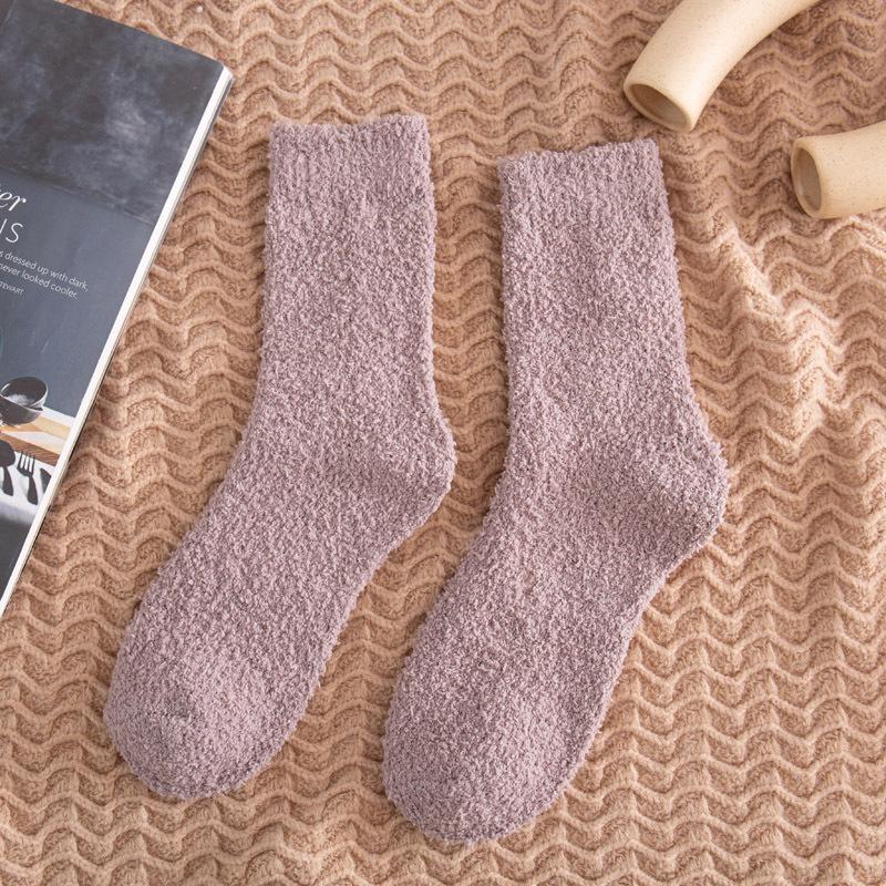 5/10 Pairs Solid Colour Men's Mid Calf Socks Autumn Winter Thickened Warm Floor Socks Home Use Non Shedding Coral Fleece Socks Comfortable